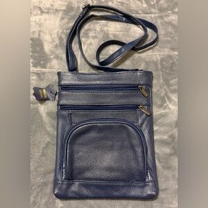 Unbranded CrossBody Bag, Genuine Leather Navy Blue, Zip Pockets New